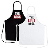 The Boss & Real Boss | 2-Piece Kitchen Apron Set | Matching Engagement Wedding Anniversary Bridal Shower Gift for Bride | Cool Wedding Gifts for The Couple Unique | Newly Married Presents