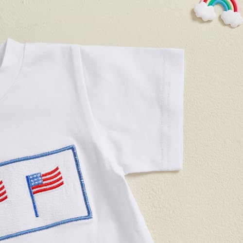 Image of Kayotuas Fourth Of July Toddler Boy Outfit Baby American Flag Clothes Patriotic Shirt Striped Gingham Shorts 2Pcs Summer Sets