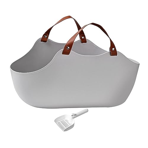 Vlwm猫トイレ 猫砂盆 猫トイレ 大型 猫トイレ 深いトイレ ハイサイドリム 猫砂ボックス 便器猫砂トレイ 猫砂容器 オープントップ ペット砂トレイ 屋内猫用, グレー (グレー)