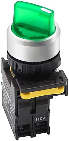 mxuteuk Green LED Light Voltage 110V-220V 22mm 1 NO 2 Positions Waterproof IP65 Latching Rotary Selector Switch 10A 600V LA155-A1-10XD-G