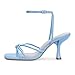 PARTY Women's Square Open Toe Strappy Heeled Sandals 3 inch Stiletto Kitten Heel with Ankle Buckle Strap, Comfortable Slingback Summer Dress Shoes,Blue Pu,8