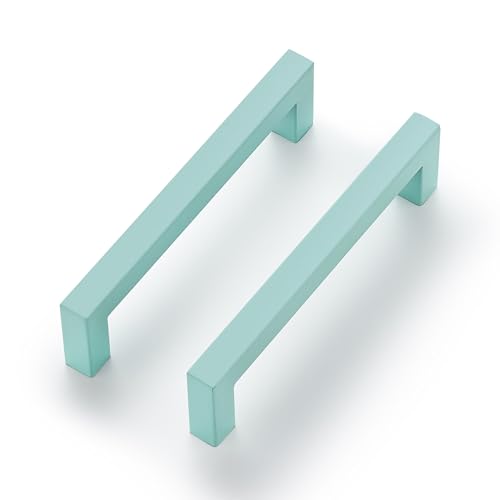 Image of Ravinte 40 Pack 5 Inch Square Cabinet Handles - Green Drawer Pulls and Kitchen Hardware for Cabinets, Cupboards, and Drawers