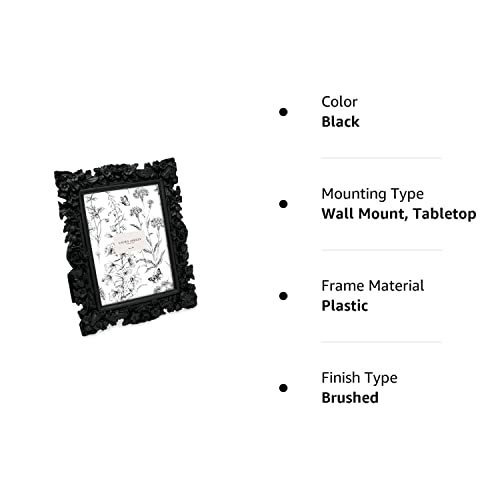 Laura Ashley 5X7 Black Floral Textured Hand-Crafted Resin Picture Frame With Easel, For Tabletop & Wall Display, Decorative Floral Design Home Décor, Photo Gallery, Art & More (5X7, Black) #TOP4