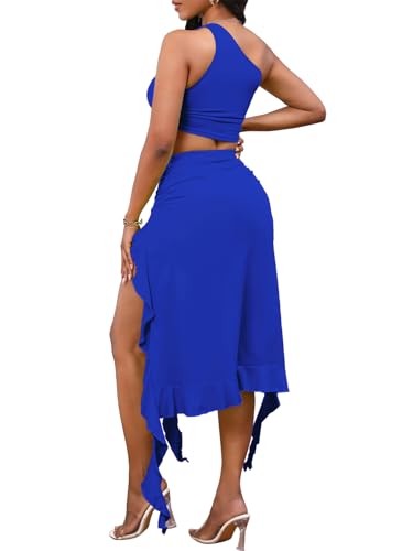 Image of BARASA Women Summer 2 Piece Skirt Sets Comfy Ruffle Trim Irregular Split Sexy Y2k Club Party Tops Jellyfish Skirt Suits S69