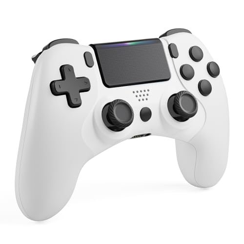 CHEREEKI Controller per PS-4 Wireless Gamepad mit Doppia Vibrazione, Sensori di Movimento, Turbo, Touchpad, Presa per Cuffie Stereo, 600 mAh, Bianco