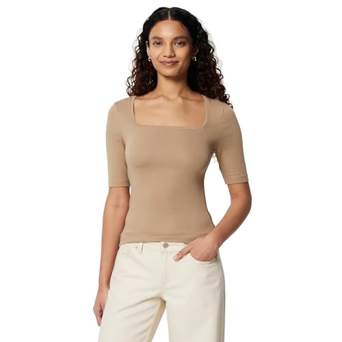 Amazon Essentials Womens Slim-Fit Half Sleeve Square Neck T-Shirt Tan X-Large