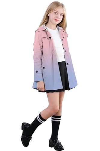 Image of Betusline Girl's Single Breasted Trench Coat Hooded Dress Coat Outerwear, 2-14 Years