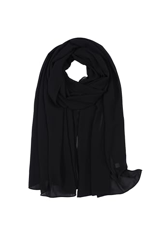 Louisabelle Premium Pearl Chiffon Scarf - Lightweight Soft Draping Georgette Hijab Elegant Plain Fashion Scarf for Women 70x180CM (BLACK)