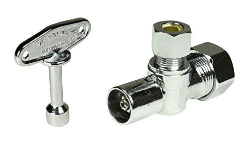 Image of Heavy Duty Loose Key 1 /2 in. NOM Comp Inlet x 3 /8 in. OD Compression Outlet Chrome Plated Brass 1 /4 Turn Single Piece Body Angle Stop Valve (2 Pack)