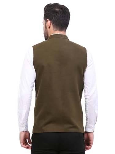 Image of FH Wearza Polywool tweed Solid multipocket Sleeveles Nehru Jacket For Men