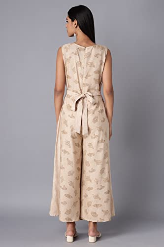 Image of W For Woman Almond Beige Printed Jumpsuit
