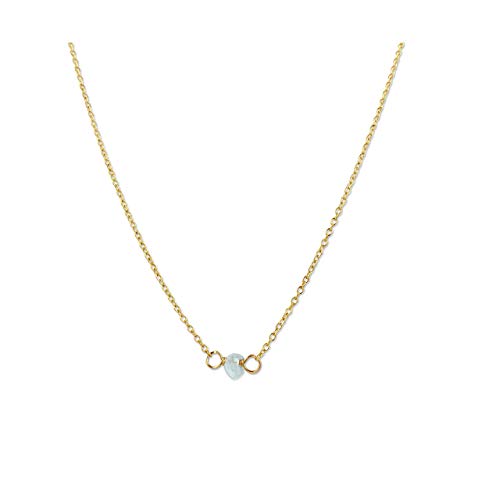 Rebecca Anne Handmade Jewelry Gold Choker Necklace, March Birthstone Aquamarine,