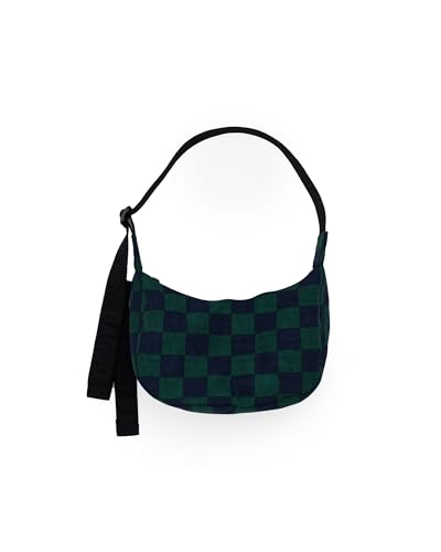 Image of BAGGU Small Nylon Crescent Bag - Navy Green Check