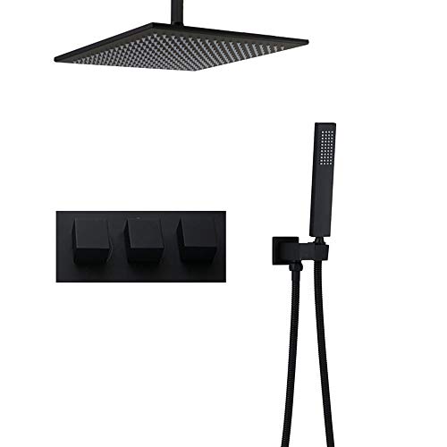 Système de douche en laiton noir mat au plafond pour une salle de bain moderne