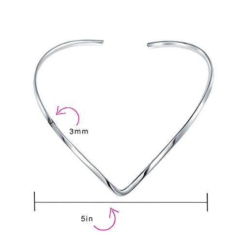 Bling Jewelry Basic Simple Plain Thin Slider Choker V Shape Collar Statement Necklace For Women .925 Silver Sterling Add Pendant 2 3MM3
