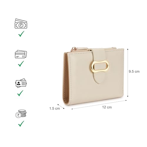 Image of Fastrack Faux Leather Women Buckle Flap Two-Fold Wallet | Multiple Card Slots, Cash Slots, Zip Coin Pocket, Buckle Design Flap | Stylish & Secure | 6 Months Warranty, Beige