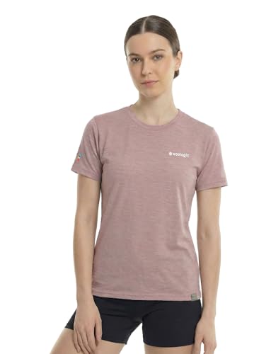 100% Merino Wool T Shirt for Women Lightweight Short Sleeve Tee Moisture Wicking and Odor Resistant for Hiking & Travel(Clay Mist Heather S)