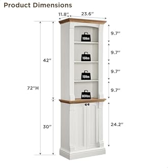 OKD Farmhouse Storage Bookcase，72" Tall Bookcase with 4-Tier Open Adjustable Shelves，Wooden Freestanding Bookshelf Storage Organizer for Home Office, Living Room，2 Doors，Antique White