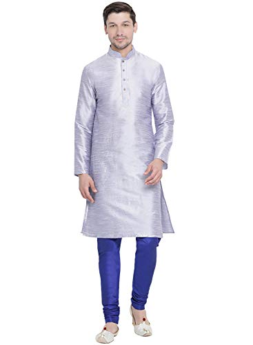 Image of VASTRAMAY Men's Light Blue Silk Blend Kurta and Pyjama Set VASMKHA001nPBU 48