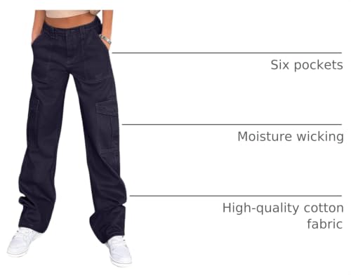 Image of Lepunuo Cargo Pants for Women High Waisted Casual Pants Baggy Stretchy Wide Leg Y2K Streetwear with 6 Pockets