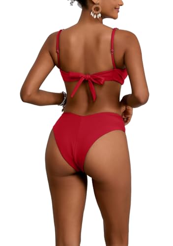 Image of geluboao Bikini Sets for Women Cheeky High Waisted Kont Front Adjustable Two Piece Swimsuit