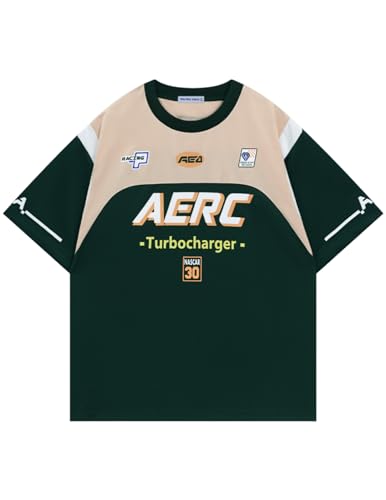 Aelfric Eden Mens Oversized Color Blocking T Shirt Racing Print Tee Vintage Streetwear Casual T Shirts Y2k Tops