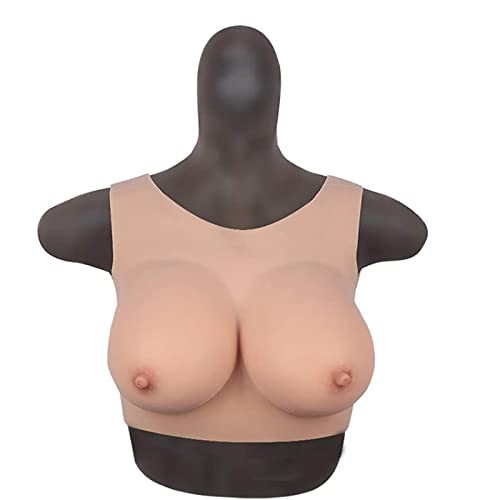 QHYAH Artificiels Homme Faux-Seins Fausse Poitrine Silicone Sexy Faux Seins Silicone Crossdressing Breast Forms Soyeux Coton de Soie Remplissage Dos 4G, E Cup,Tan