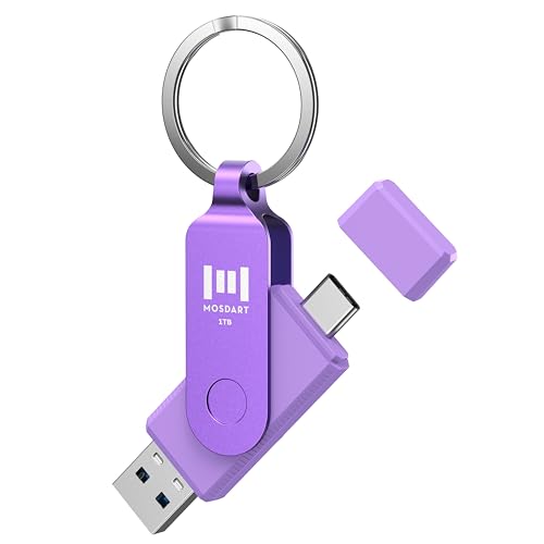 MOSDART 1TB USB3.1 Fast Speed C and A Dual Flash Drive, exFAT Memory Stick with Keychain and LED Indicator, for iPhone 15 and 16, Android Phone, iPad, MacBook, and Other Laptops, Purple 1TB