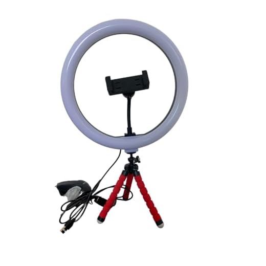 KIT Com Ring Light Luminaria Led 20cm Vermelho 24cm + Tripe Celular