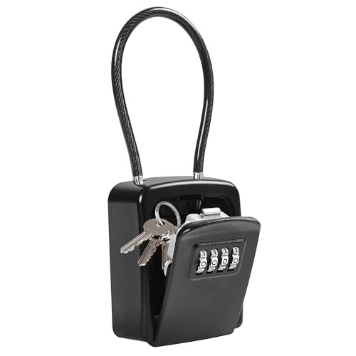 Boite a Clefs à Code Suspendu, Boîte à Clés Portable En Câble Métallique, Boite a Clé Avec Code 4 Chiffes, Boite a Clef De Sécurité Externe Étanche,...