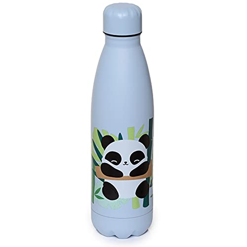 Puckator Reusable Pandarama Panda Insulated Hot & Cold Drinks Bottle, Leakproof Thermal Travel Flask, 500ml, Stainless Steel Double Walled, BPA Free PVC, Cool for 24 Hours & Warm for 12 Hours