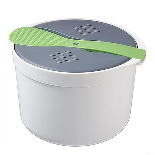 Arrocera para microondas de 2,6 litros con cesta de vapor, ideal para legumbres de cuscús y verduras (verde)