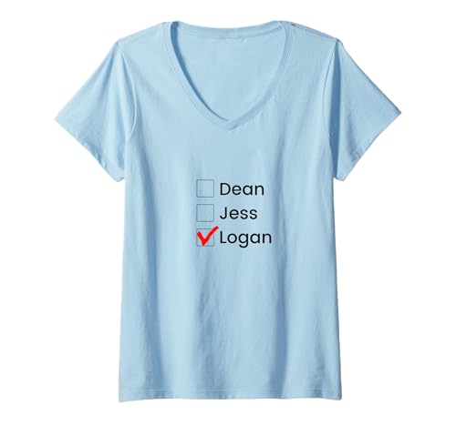 Donna Dean, Logan, Jess Checkbox Tee - Team Logan - Ragazze, Adulto Maglietta con Collo a V