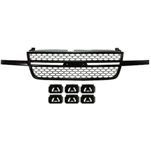 New Front Grille Textured Black Honeycomb Design Without Center Bar Plastic Replacement For Chevy Silverado 1500 2003-2006 Includes 2007 Classic Replaces OE 15276048 | GM1200586 | CS070102
