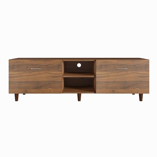 Image of VIKI Modern TV Unit for Living Room | Engineered Wood TV Cabinet with 2 Drawer Storage & Open Shelf, Entertainment Unit for Home, 160W x 48H x 40D cm | DIY | 1 Year Warranty (Walnut)