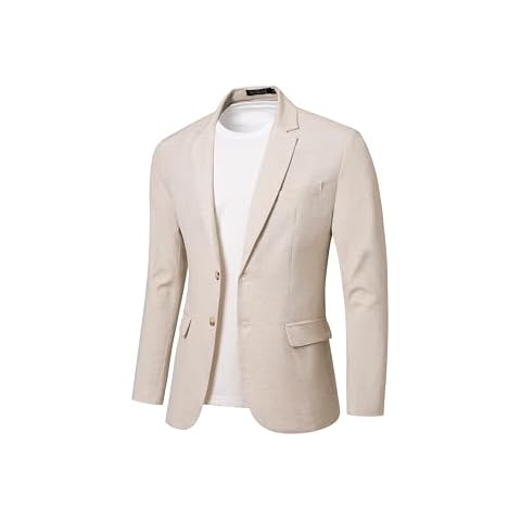 WZIKAI Men's Casual Linen Blazer Slim Fit Two Button Lightweight Suit Jacket Beige XXXL Cover