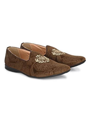 Image of San Frissco Men's Formal Loafers with Velvet Embroidered Design Trending Shoes /Moccasins Jutti for Festive, Wedding, Party Slip-On Loafers /Stylish Lightweight and Comfortable Mojaris