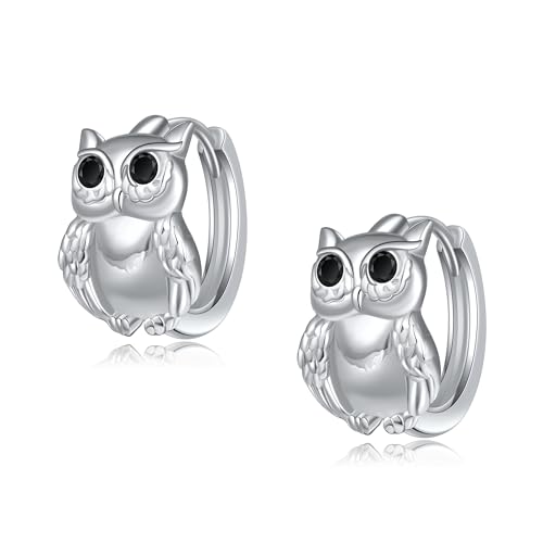 925 Sterling Silver Owl Hoop Earrings Owl Jewelry Presents For Women