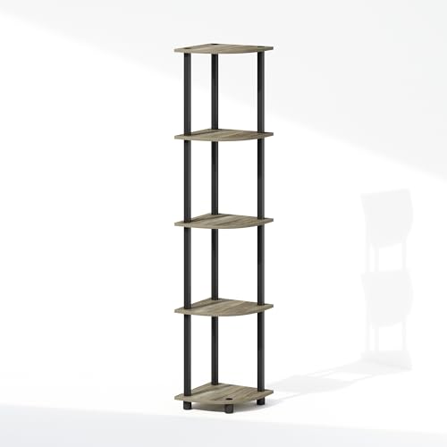 Image of Furinno Turn-N-Tube Storage Shelves, 5-Tier Book Shelf, Corner Shelf, Toolless Open Shelves, for Organization and Storage, Living Room, Home Office, Hallway, Bedroom, French Oak