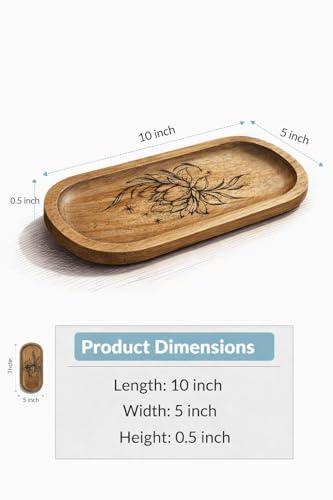Image of Wooden Jewelry Tray, Oval Shape, L x B x H = 10 x 5 x 0.5 Inch Floral Design, Natural Wood Finish, Organizer for Rings, Necklaces, Earrings And Snacks Serving (Leaf 4)