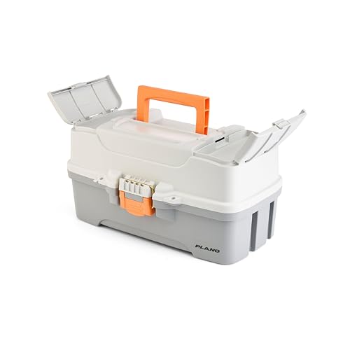 Image of Plano Three-Tray Tackle Box, Light Grey /Dark Grey, Rust-Proof Brass Latch, Top-Access Tray with Deep Storage, Made in the USA, Portable Fishing Gear Storage Organizer