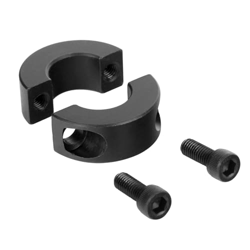 Image of (4-Pack) SINOAXISSPACE Shaft Collar 3 /8 inch Bore, 1045 Steel Double Split Clamp-On Shaft Collars Style, 7 /8 inch OD, 3 /8 inch Thickness, with M4 Set Screws