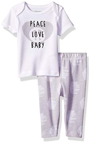 Hanes Ultimate Baby Flexy 2 Piece Set (Pant with Short Sleeve Crew Tee), Grey Fun, 0-6 Months