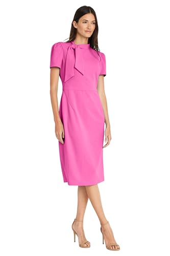 Image of Maggy London Womens Midi Short Sleeve Sheath with Neck Tie Career Office Work WearCocktail Dress