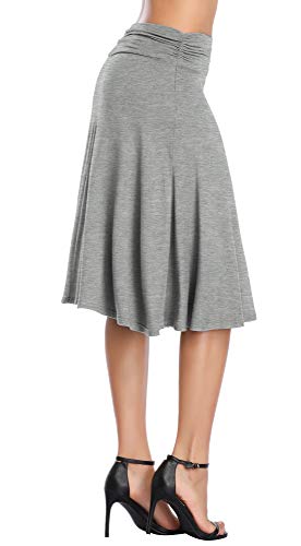 Image of Urban CoCo Women's Ruched High Waist Knee Length Jersey A-Line Stretchy Flared Casual Skirt