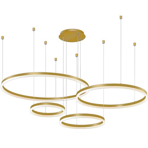 Lustre LED moderne DIY cercle or 4 anneaux 100W réglable