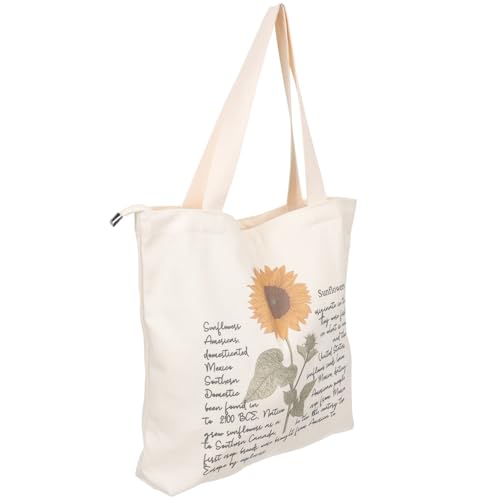 HYTROVE Bolsa de Lona Diseño Simple y Elegante para Mujer Estampado Floral Reutilizable Gran Capacidad en Color Beige Adecuado para, Fiesta y Uso Diario