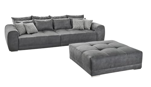 Big Sofa XXL B306/T134/H86 cm, bequeme Lounge Couch mit hochwertiger Federkernpolsterung, viele Kissen, Liegefläche 120 cm x 240 cm, angenehmer Mikrofaserstoff-Bezug in Grau / 15114