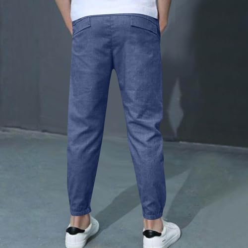 2-Pack Boys Cotton Linen Pants Kids Summer Thin Basic Elastic Waist Trousers with Pockets for 3-13 Years4