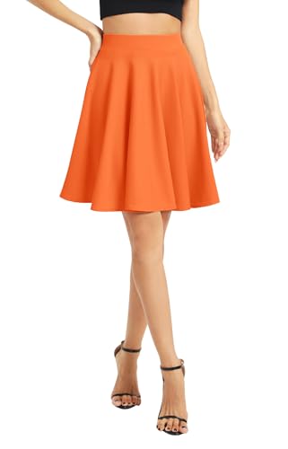 Image of EXCHIC Women's Casual Stretchy Flared Mini Skater Skirt Basic A-Line Pleated Midi Skirt